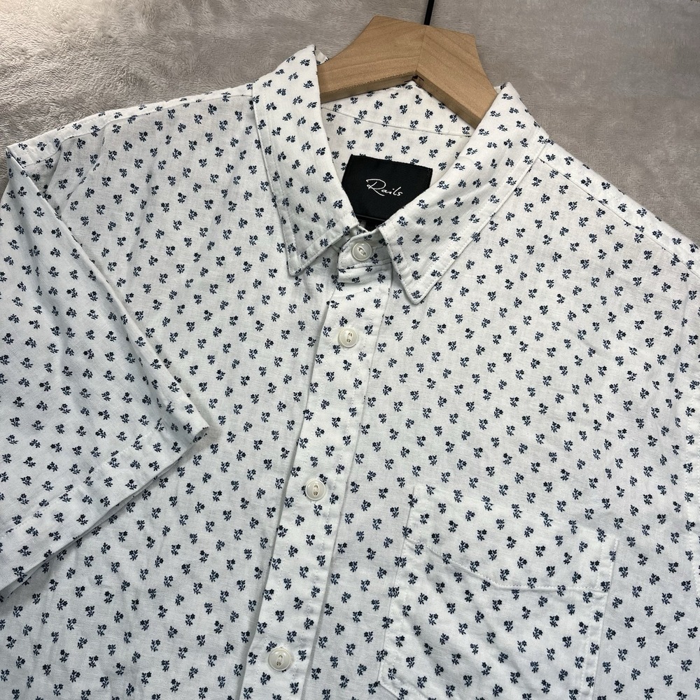 Rails Shirt Mens Carson Geometric Linen Blend Button Up Short Sleeve Size L